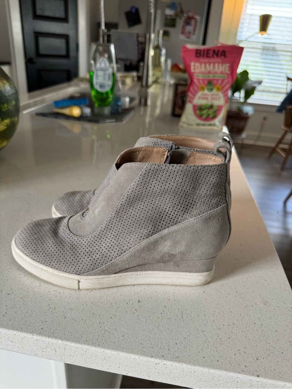 Paolo Light Gray Perforated Suede Wedge Sneaker Boots